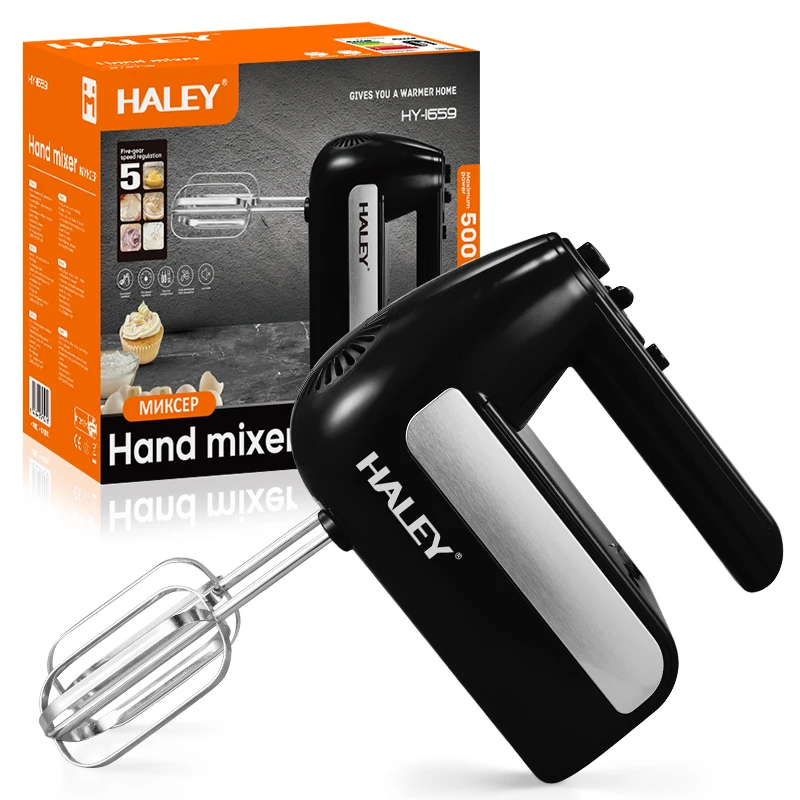 HALEY 5-Speed Manual Hand Mixer 500 Watt Electric Cake Mixer Dough Hooks Wire Whips Egg Beater Portable Mixer
