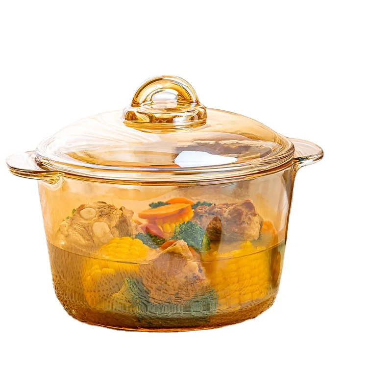 Новые Прозрачные Янтарные сковороды с двумя ушками кухонные аксессуары суп горячий горшок посуда стеклянная кастрюля