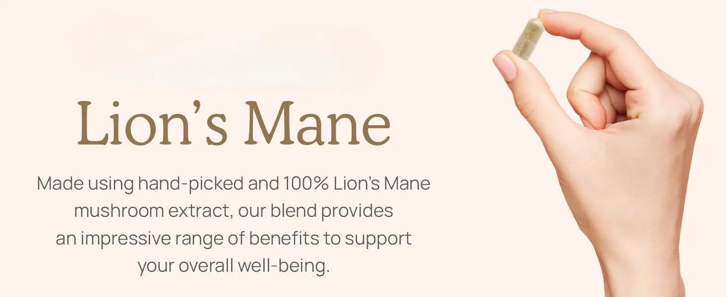 Lion s Mane Capsules - Organic Lions Mane Mushroom Extract for Cognitive Function  Immune Support