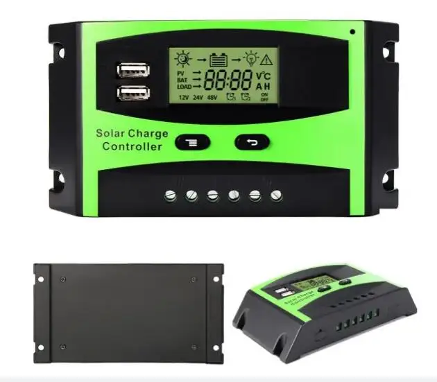 10A 20A 30A PWM контроллер солнечной зарядки 12 В/24 В регулируемая емкость ЖК-дисплея и настройки таймера с двумя USB-портами