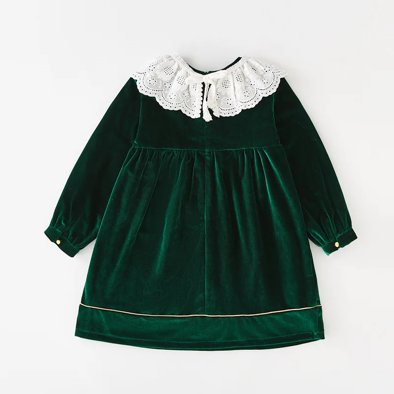 dg063 Christmas red green little baby girls velvet dresses infant toddler kids lace ruffles dress princess clothing