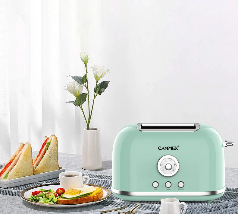 Electric Toaster 2 Slices Toast Bread Kitchen Accessories Stainless Steel Retro Toaster