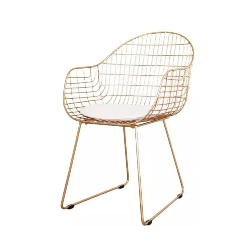 High Quality Ergonomic Cross Back Coffee Shop Armrest Gold Vintage Metal Iron Imported Dining Chairs