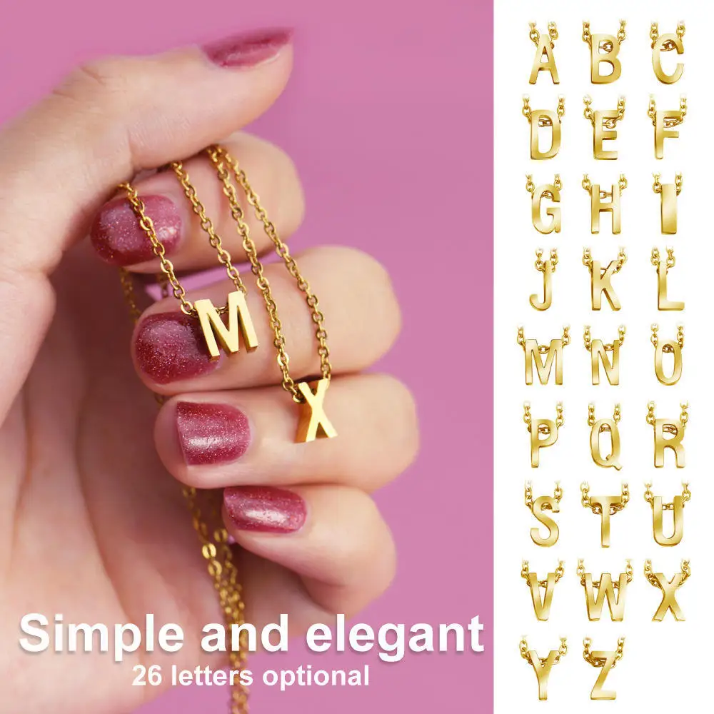 BINSHUO Wholesale Custom Stainless Steel Jewelry Gold Plating Perforated 26 Initial Letters Charm Pendant Choker Necklace Women