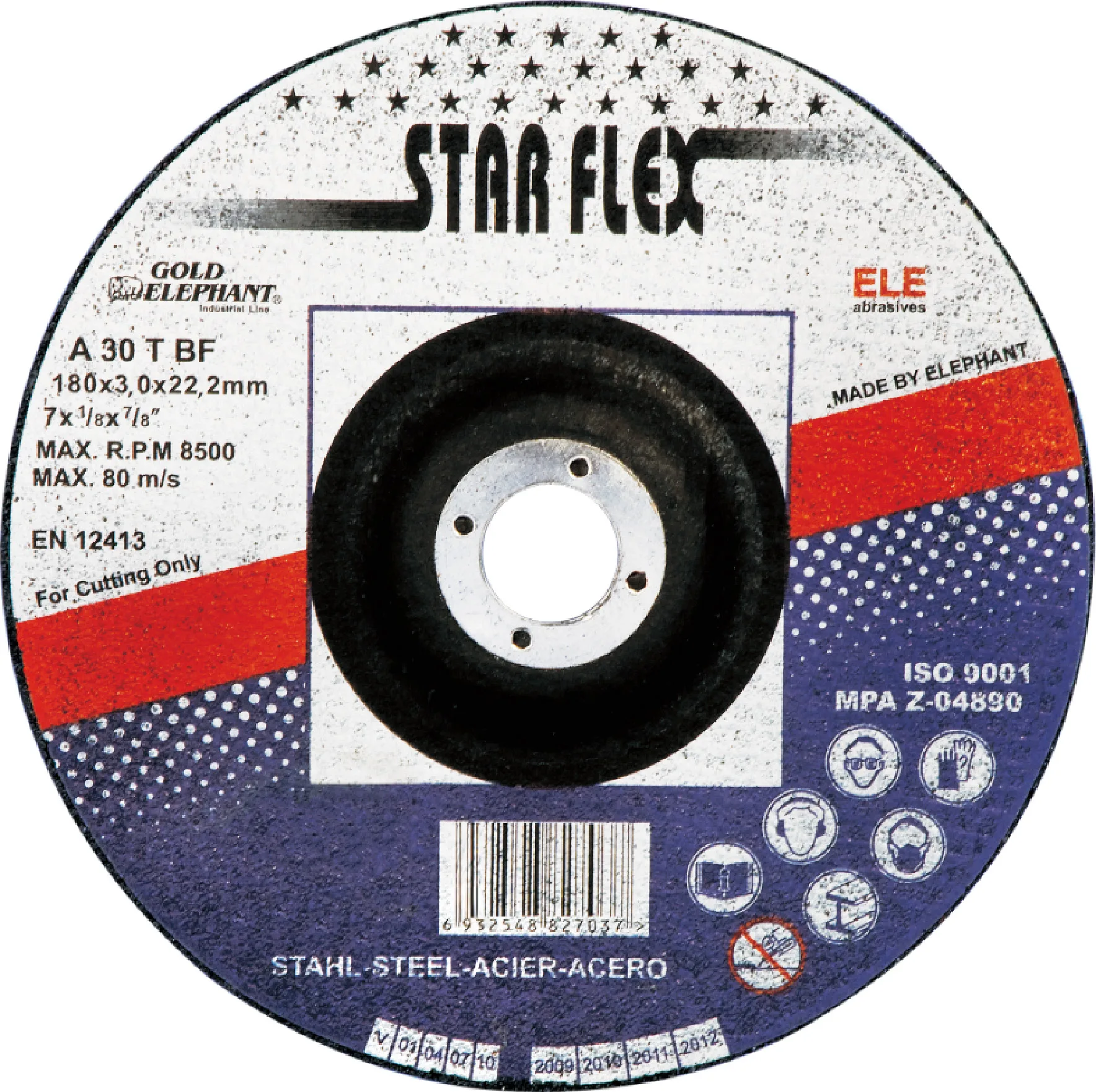Star Flex Reinforced 7 inch 180x3.0x22.2mm  abrasives cutting discs for metal with MPA certificate