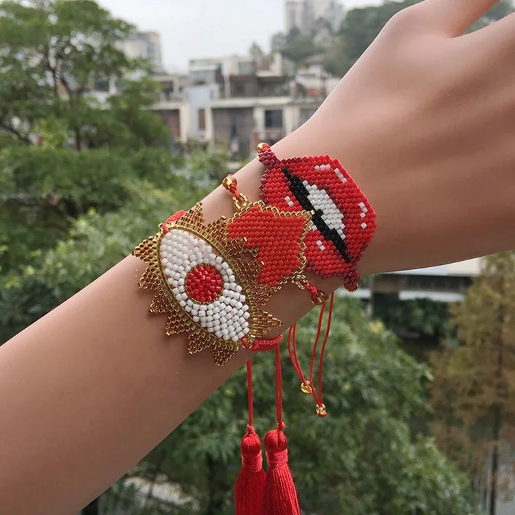 MI-S180026 Moyamiya New Design Boho Chic Evil Eyes Bangles Beaded Bracelets Bohemian Costume Jewelry Set