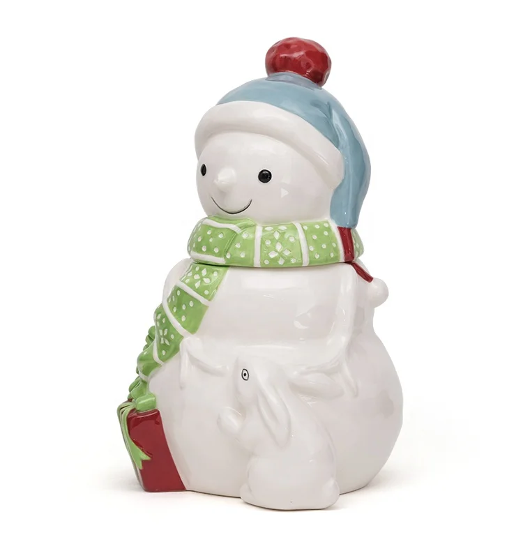 Wholesale Christmas holiday kitchen coffee tea cookie gift ceramic canister jar with 3D handpainting design