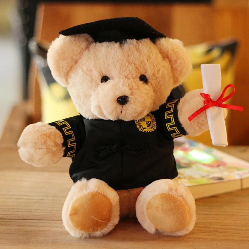 Factory Custom OEM 25cm Graduation Gift Doctor Teddy Bear Plush Toy Brown Teddy Bears With Hat Doll In Graduation Outfit
