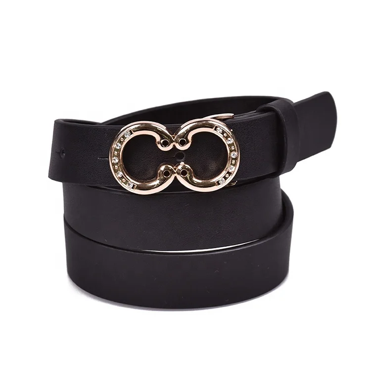 Custom Jeans Simple Round Alloy Buckle Black Belt Pu Leather Ladies Waist Belt for Women Designer Female Belt