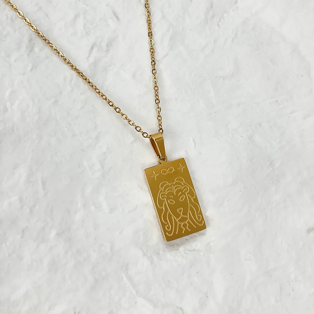 High Quality Stainless Steel Necklace For Women Tarnish Free 18k Gold Plated Engrave Artistic Tarot Pendant Necklace