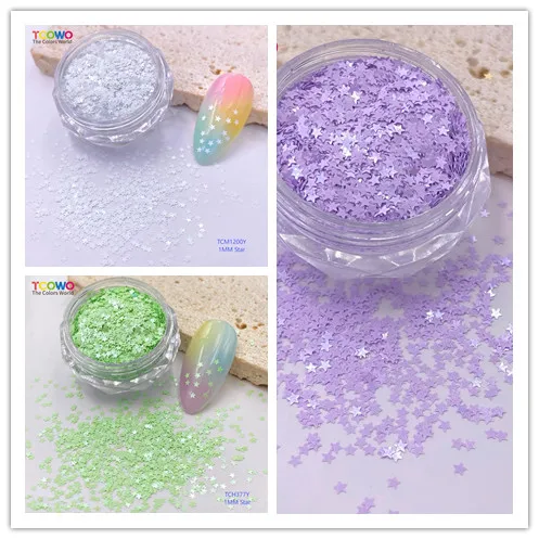 Green 1MM Size Macaroon Kawaii Lovely Colors Star Glitter Sequin For Nail Art Makeup Crafts DIY Tumbler Epoxy Resin