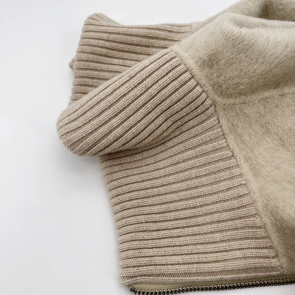 Custom  2x2Rib 100% wool rib knit Solid Color Cuff and rib Collar