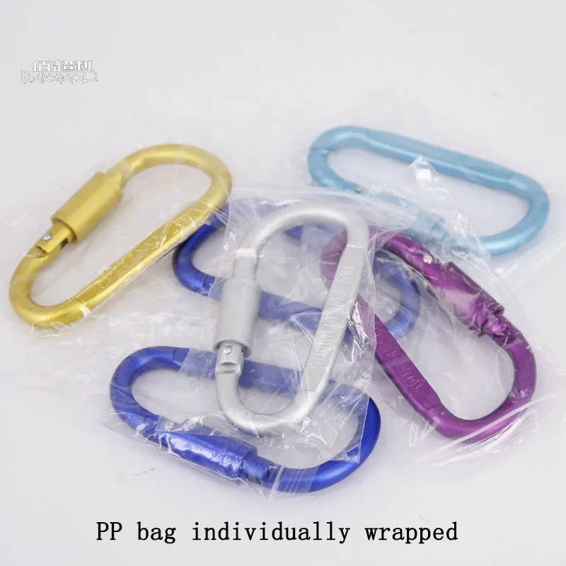 baichao 8#D shaped locking flat aluminum alloy Metal snap swivel keychain quick link hooks screw-on biner clip Hanging carabiner