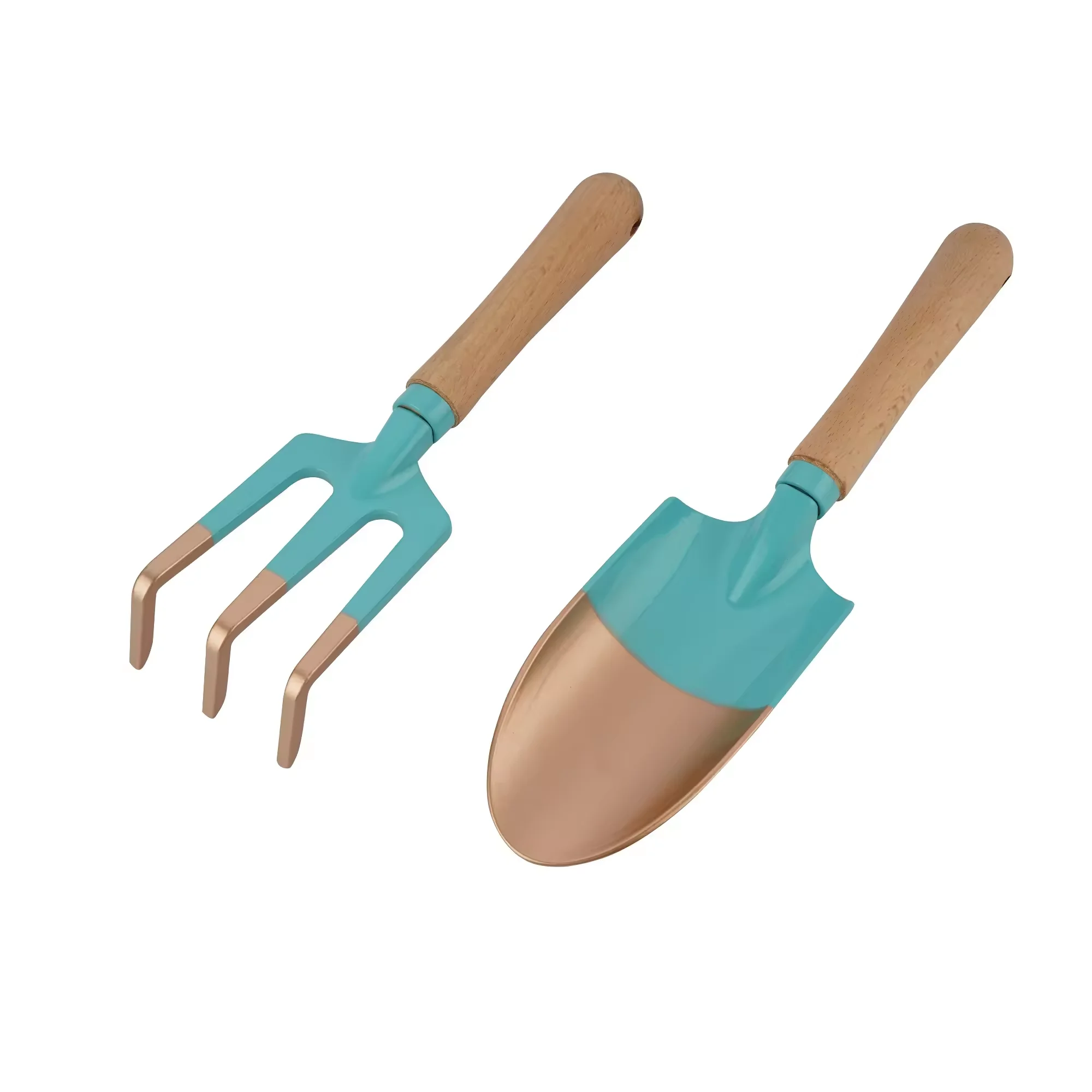 Garden HandHeld Tools Set Mini Aluminum Garden Leaf Claw Rakes Digging Small Shovel with Custom Wooden Handle