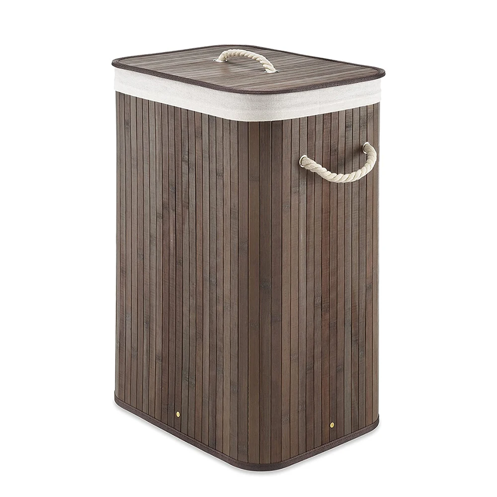Custom Foldable Laundry Hamper Bamboo Storage Laundry Basket With Lid