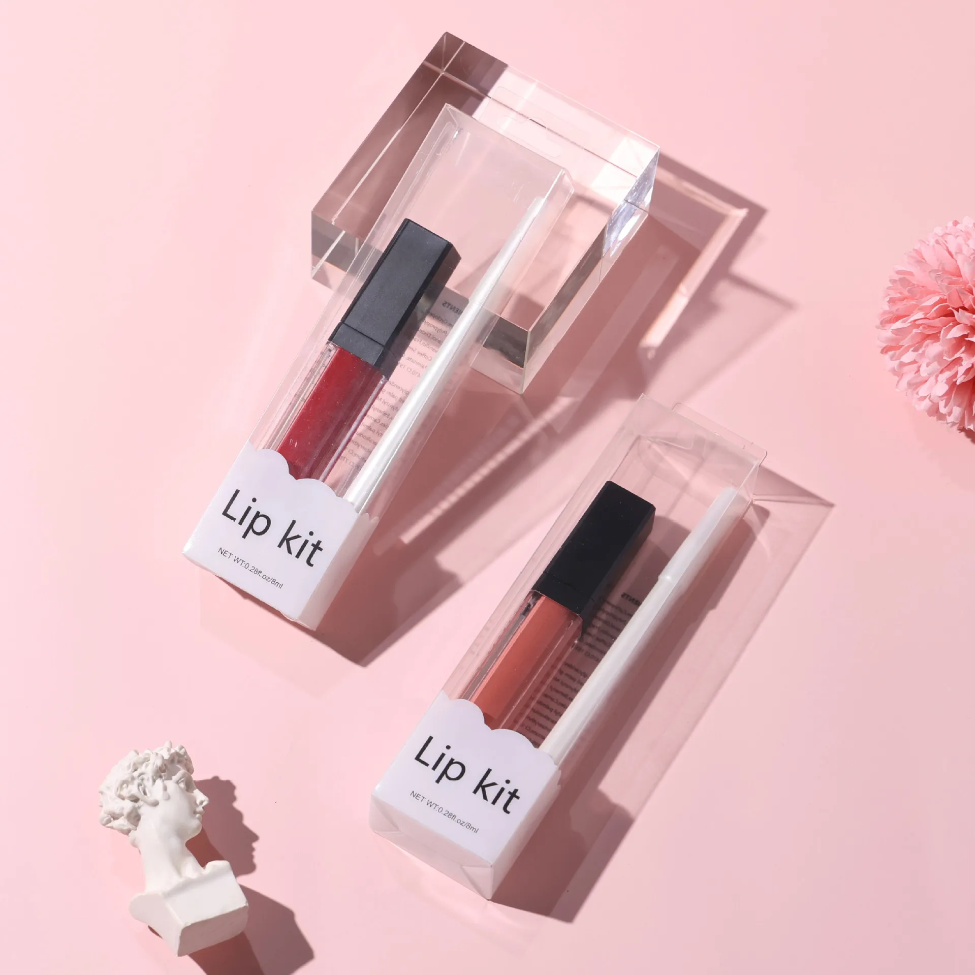 Custom logo 2 in 1 lipstick and lipliner 26 colors lip kit clear plastic package lipstick lipliner kit