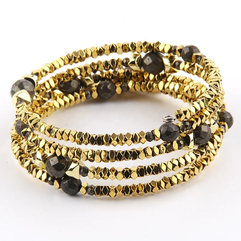 2024new Bohemian Jewelry Bracelet Multi Layer Golden Magnetite Natural Gemstone Tiger eye Copper Wire hematite 5 Wrap Bracelets
