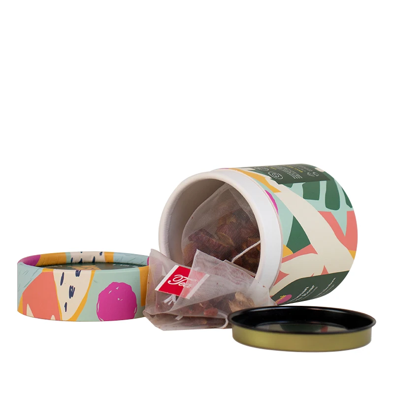Eco Composite Tea Tin Packaging Cardboard Box With Metal Cover Food Storage & Container