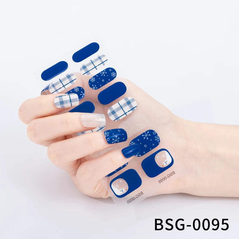 Semi Cured Gel Nail Polish Strips,Self-Adhesive Full Wraps Gel plaid Nail Art Sticker uv Gel Nail Sticker