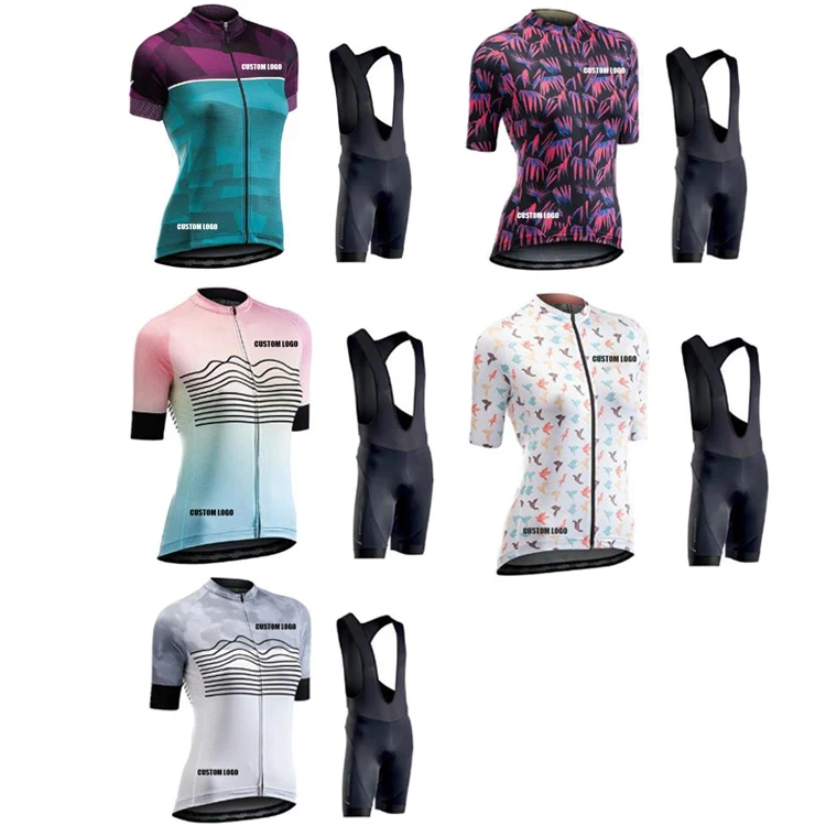 Sweat-wicking breathable printed bib shorts bike short set women quick dry gradient color woman cycling clothing
