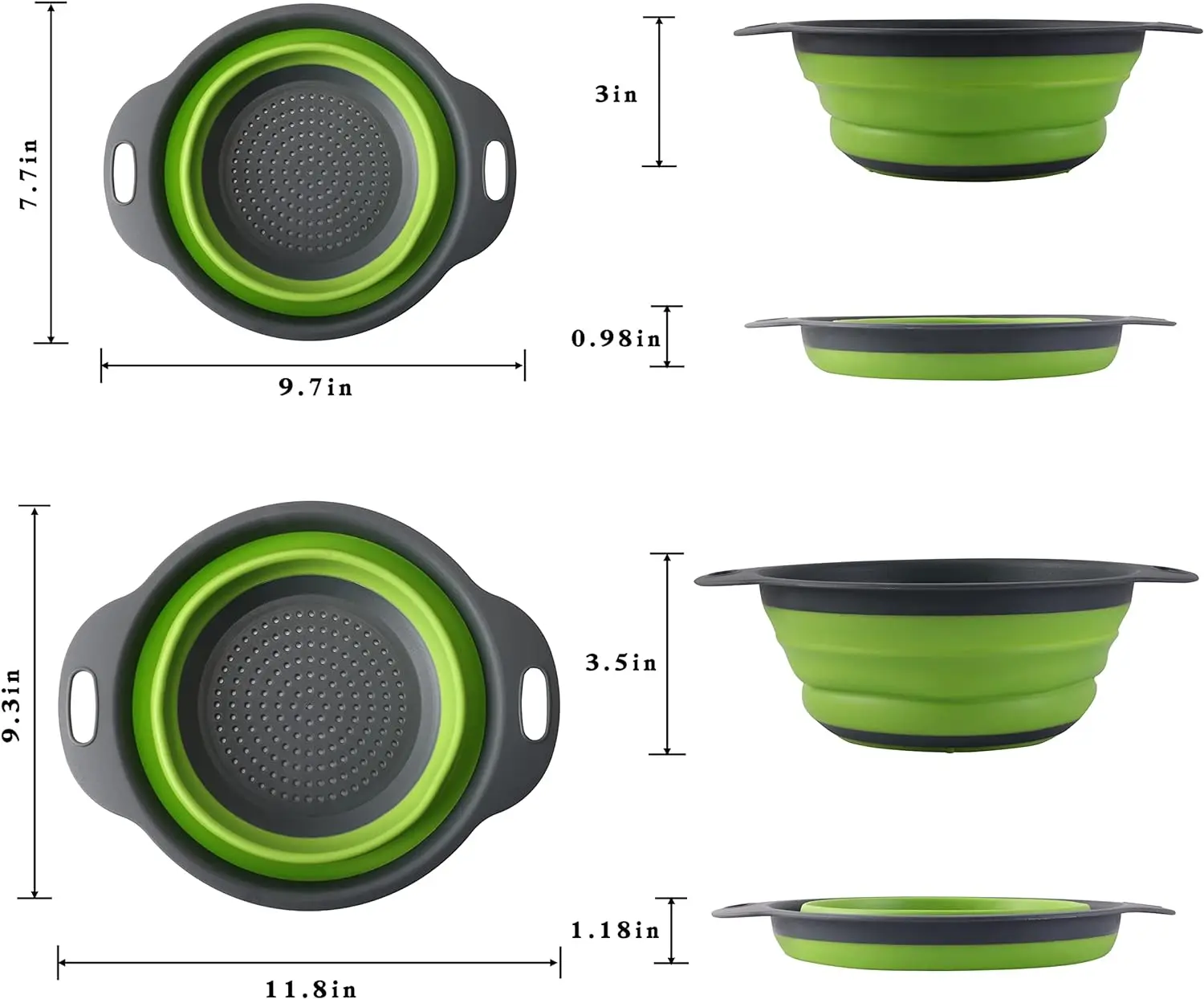 Collapsible Colander Set - 2 Pc Strainer Plus Food Grade Measuring Cups and Spoons Pasta Strainer for Draining