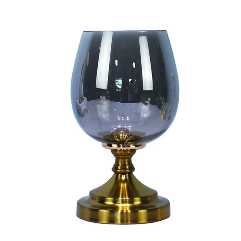Nordic modern mini small metal base glass flower vase high quality centrepiece cup shape vase