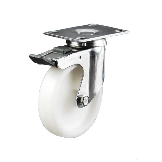 Factory 75mm industrial swivel steel plate white nylon caster with break