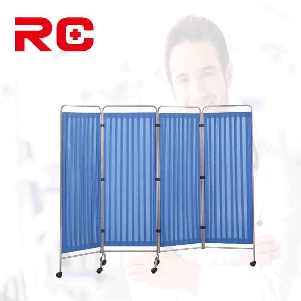 Stainless Steel Frame 4 Folding Partition Medical Ward Screen For