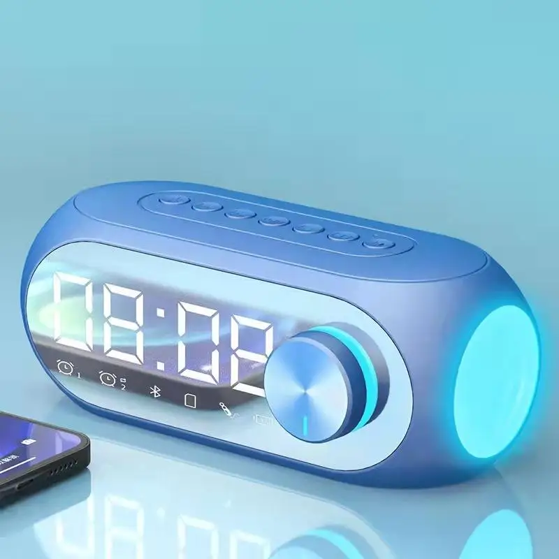 New design Bedroom Table Alarm Clock Colorful Night Light Led Speaker Desktop LED Mirror Display Blue tooth Speakers