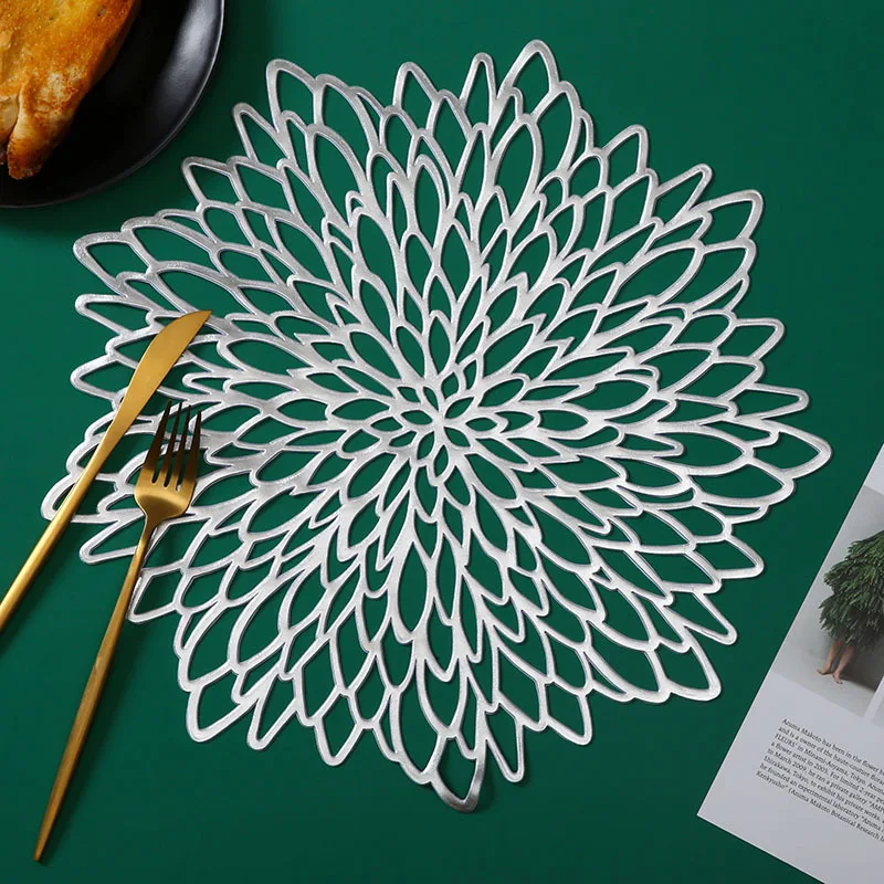 PVC Geometric Pattern Placemat Style Hibiscus Flower Non-Slip Heatproof Home Daily Use DiningTable Decoration Picnic Mat Trivet