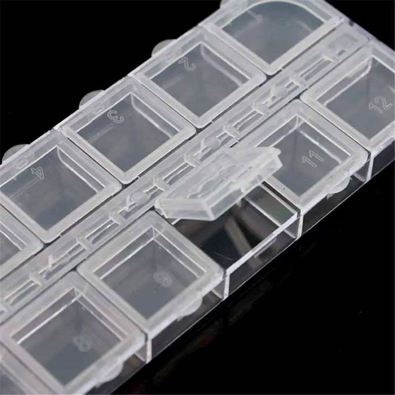 Clear Empty 12 Slots Clear Divided Storage Box Jewelry Nail Art Tips Rhinestone Small Beads Case Organizer Storage Box Container
