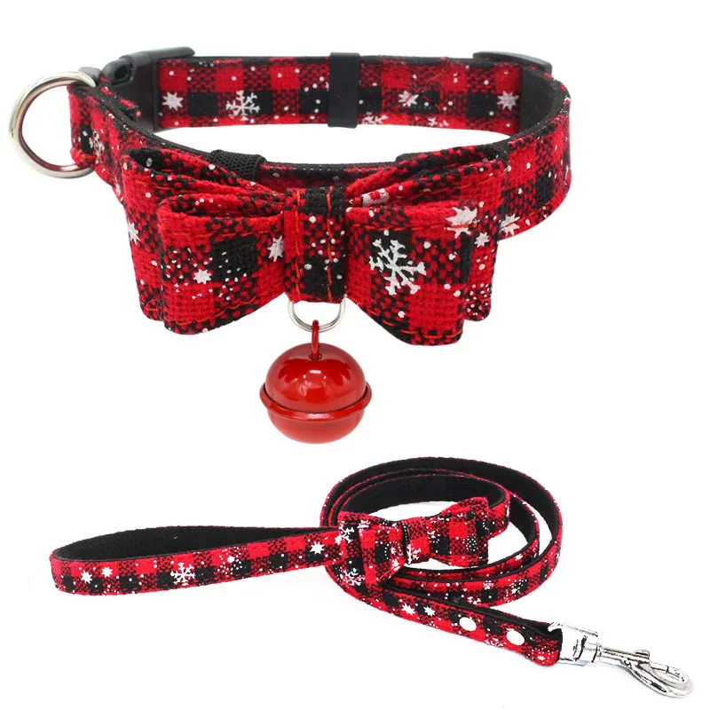 Christmas Bow Dog Collar Christmas Snowflake Buckle Collar Pet Supplies Explosions Dog Chain