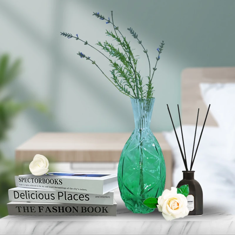 Оптовая продажа, недорогая Заводская декоративная Роскошная ваза ручной работы с выдувкой, небольшая стеклянная ваза с логотипом ручной работы