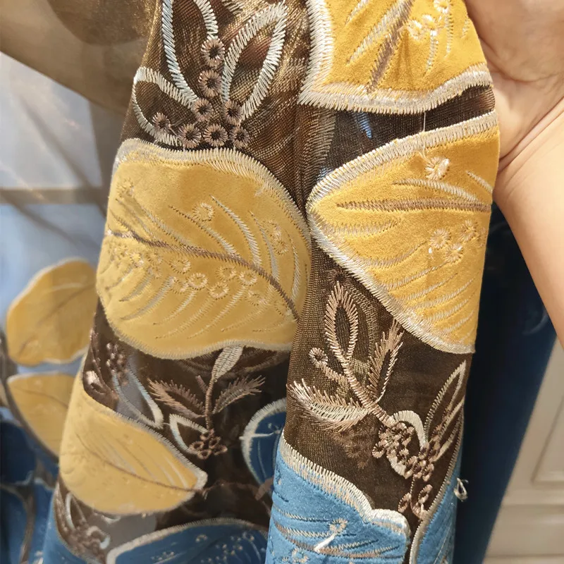 Sunny Textile Modern New Chinese Style Middle Part Hollow Embroidery Living Room Curtain Room Curtain