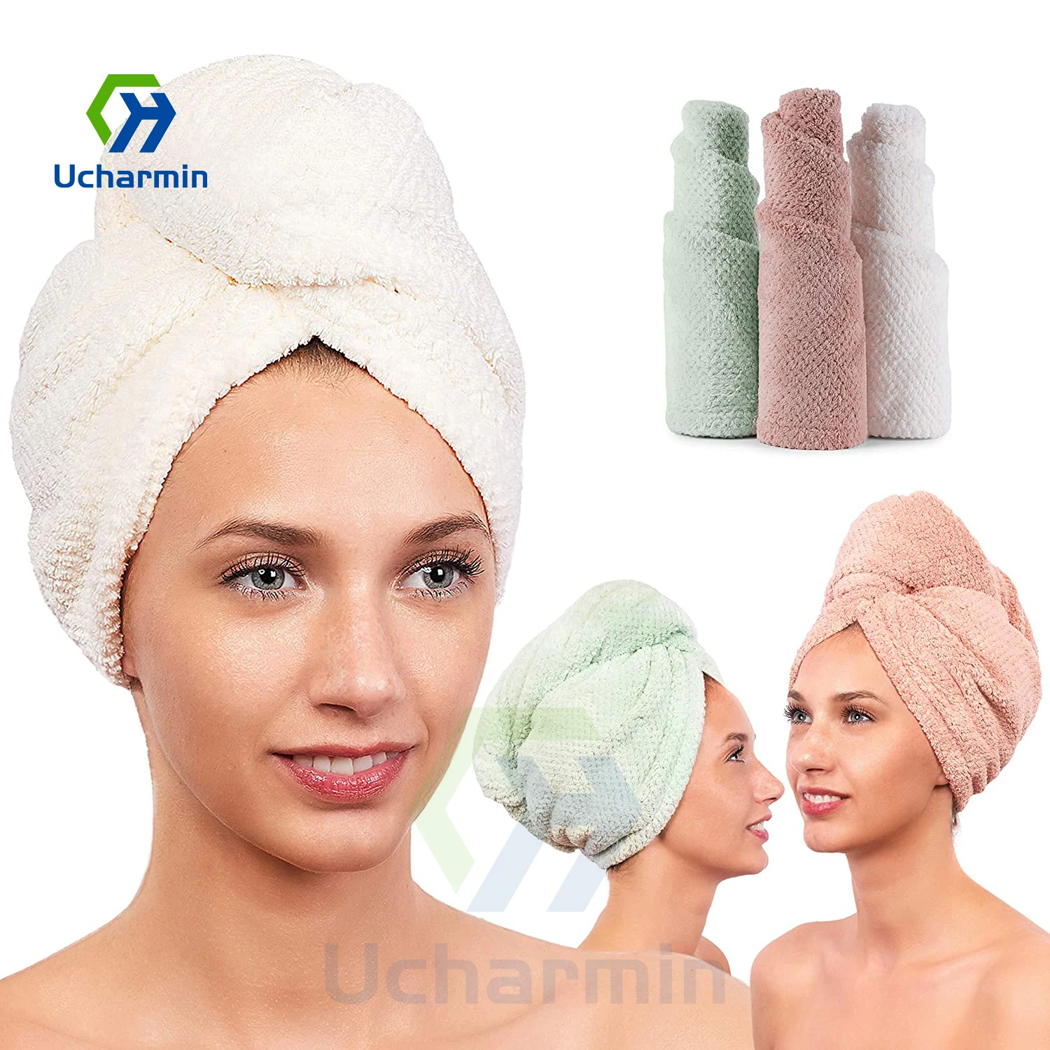 Ucharmin microfiber hair towel wraps for women personalized hair wrap super absorbent fast dry soft turban hair drying towel
