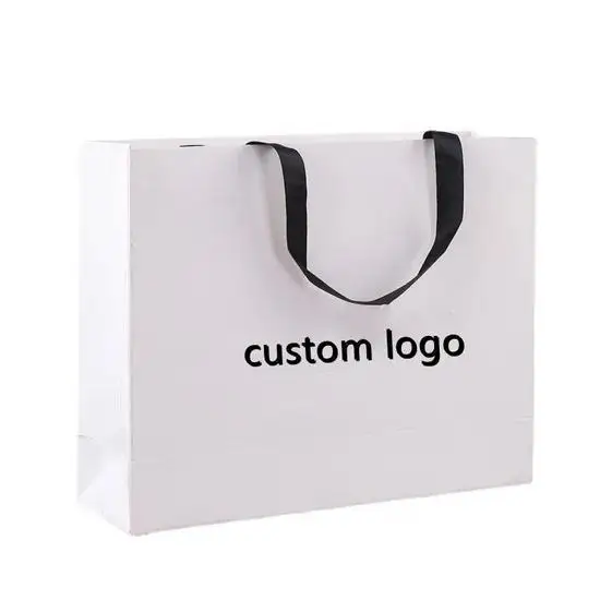 Custom Design Ribbon Handle Luxury Papier Jewelry Cosmetic Gift Clothing Shopping Packaging 250 Gsm Art Paper Bag
