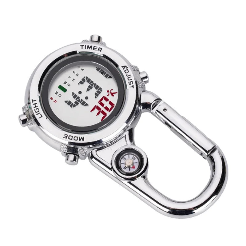 Outdoor Mini Round Dial Arabic Watch Digital Clip Waterproof Carabiner Hook Pocket Watch