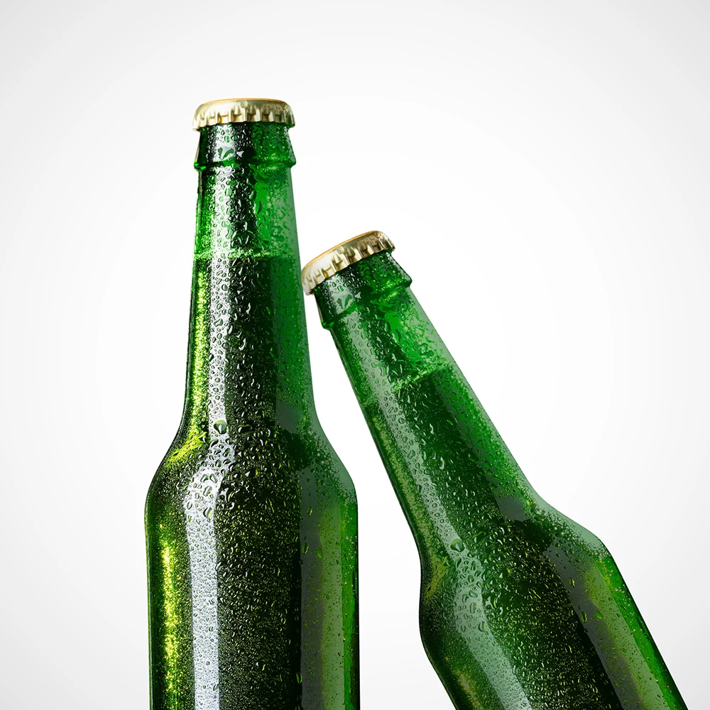 Factory hot selling wholesale green round glass beer bottle with metal lid