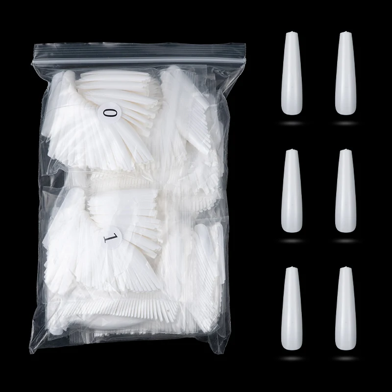 500PCS Long Ballerina Acrylic Nail Tips Clear French False Nail Art for Salons & Home DIY Nail Tips Packaging Box