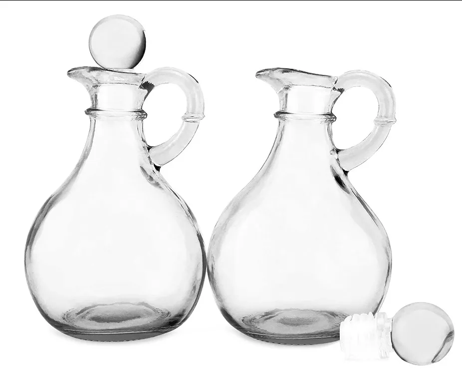 Round Glass Oil Dispenser Bottles with Stoppers Glass Oil and Vinegar Cruets
