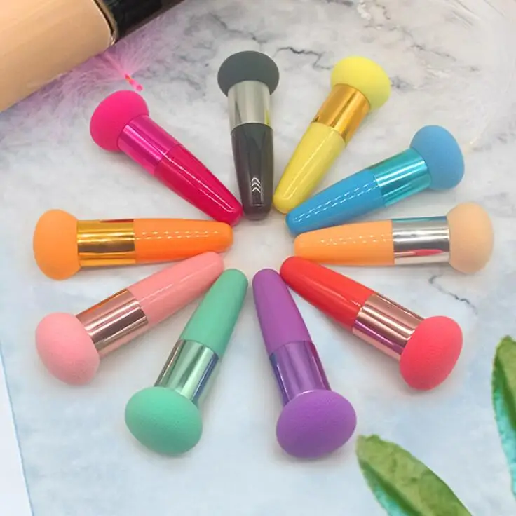 Small Mushroom Beauty Pen Powder Puff Makeup Tool Wet and Dry Latex Stick Type Cosmetic Cotton With Handle Powder Puff Wholesale