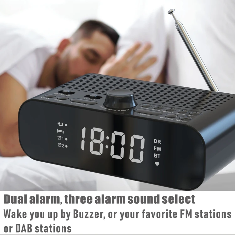DAB-A5 LED Display Bedside DAB/FM Double Alarm Clock Independent Buttons Clock Radio with Wireless Speaker