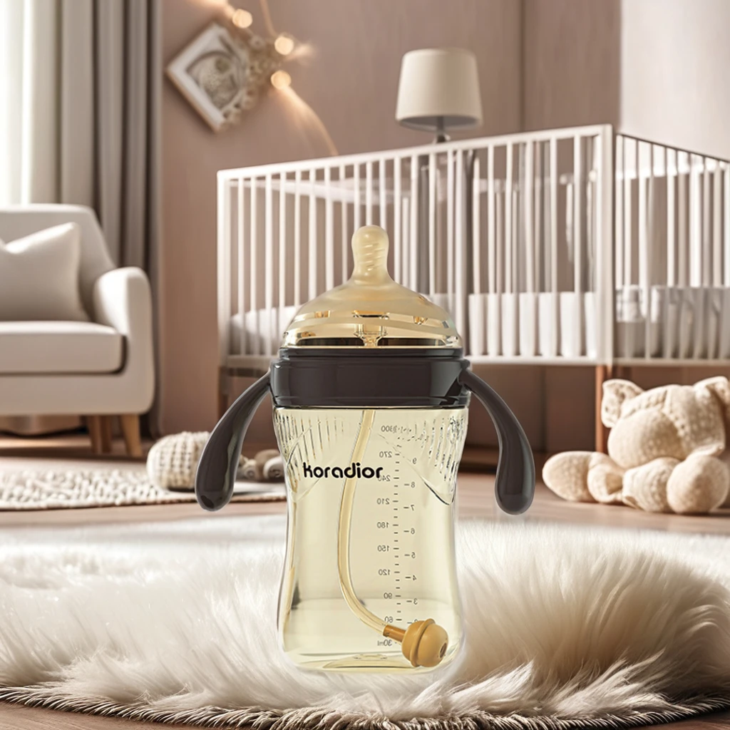 Customized Baby Arrival Glass Feeding Bottle - 300ml, Anti-Fall, Wide Neck, PPSU & Silicone, Safe for Newborns - OEM Option