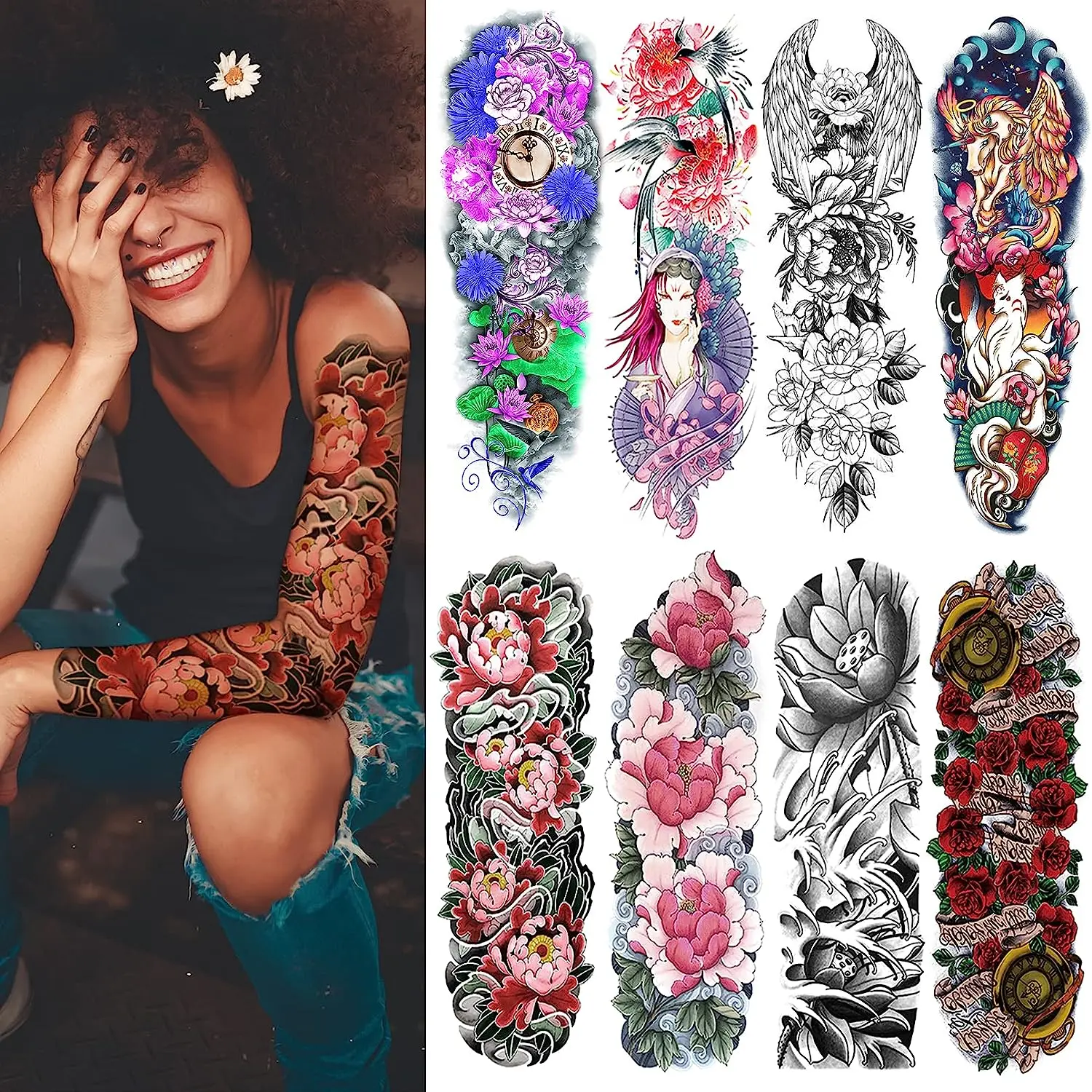 China Cosmetic Eco-Friendly High Quality Water Transfer Temporary Full Arm tattoo Temporary tattoo sticker