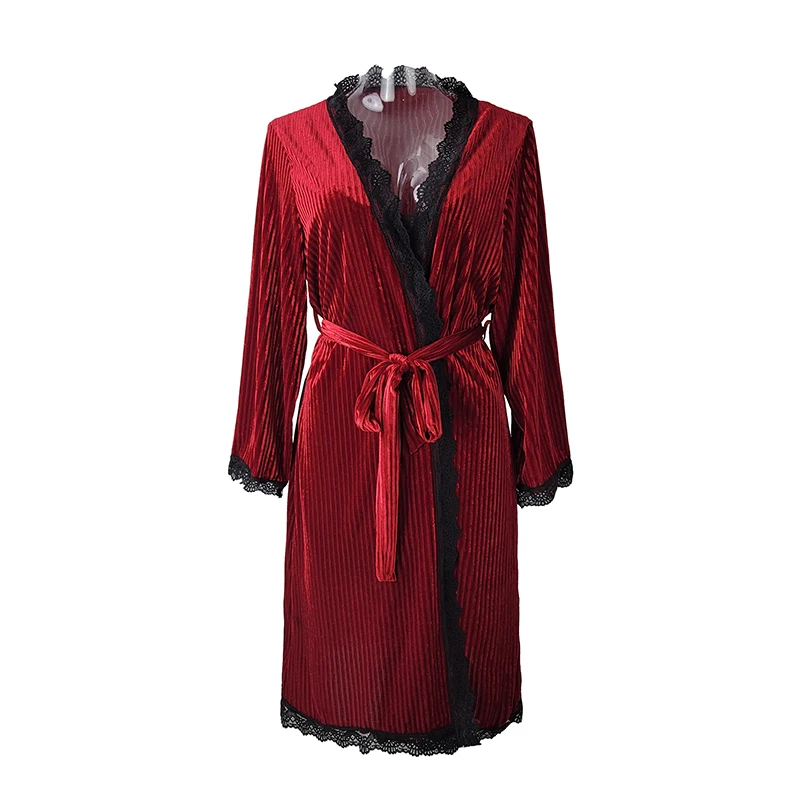 Autumn and winter Lace Sexy nightdress girl suspender skirt velvet backless bed home clothes pajamas