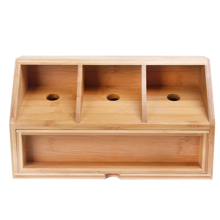 Eco-friendly bamboo office file holder storage phone holder