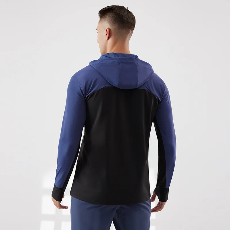 Color Blocking Men Outdoor Jacket Long Sleeve Full Zip Athletic sportswear Running fleece hooded Jackets