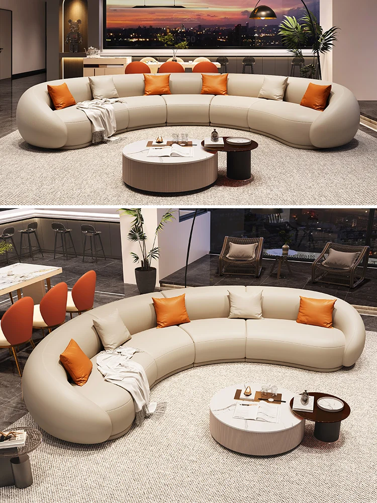 Curved leather sofa living room modern light luxury Italian large and small apartment type Villa designer model Banana Moon sofa
