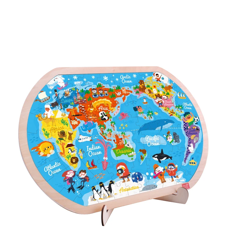 Toi Children Early Educational Kids Colorful Cartoon Baby Interesting Learning World Map Jigsaw Puzzle Game Toys