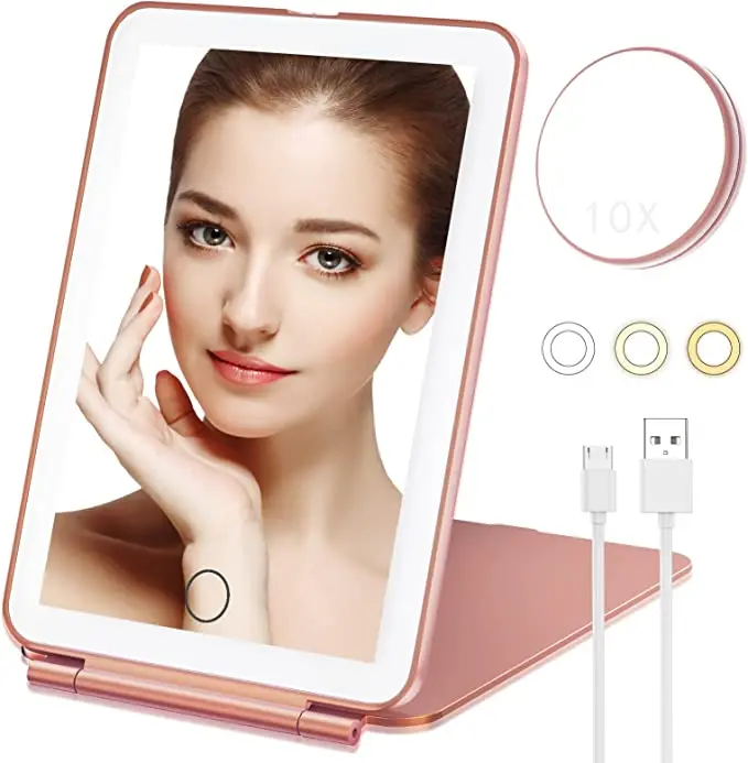 10X Magnifying Mirror Vanity Mirror with 3 LED Lights LED  Portable Cosmetic Mirror